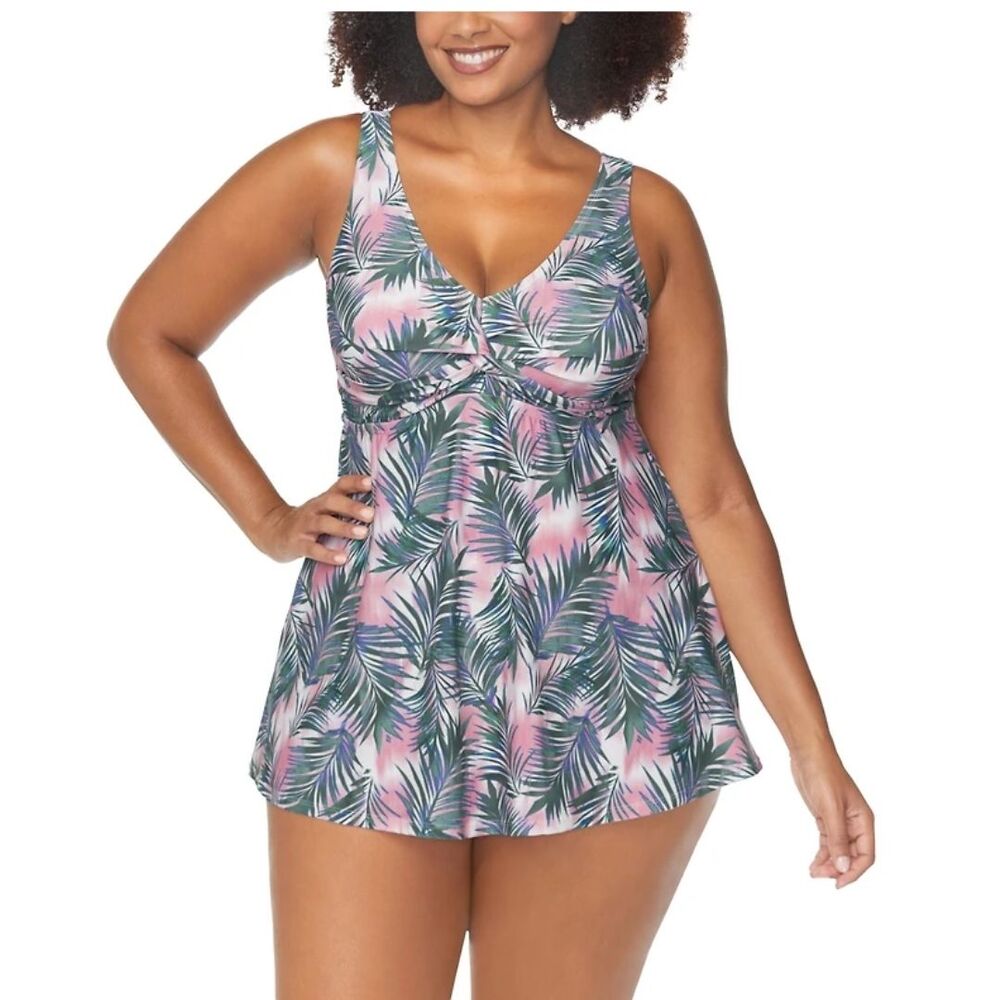 RAISINS CURVE Swim Dress 14W Floral Tummy Control One Piece Skater NWT